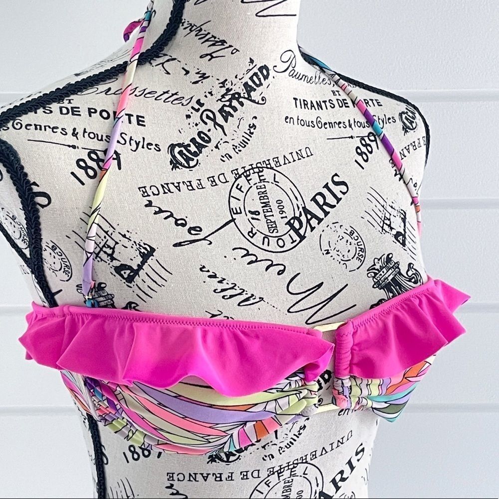 Victoria’s Secret Swim V Wired Printed Bandeau Halter Ruffle Bikini Top
